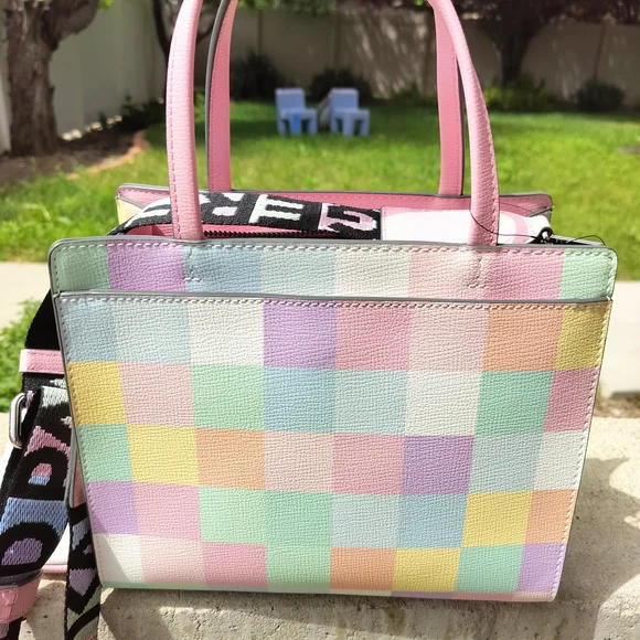 Karl Lagerfeld Pastel Checkered Tote with Cartoon Graphics - Picture 4 of 4